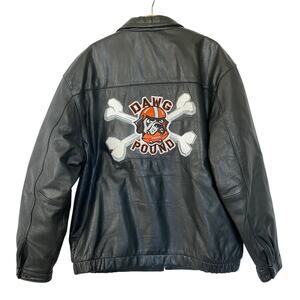 Puma Cleveland Browns Dawg Pound Mens Leather Jacket L Black VTG Y2K Grunge Edgy